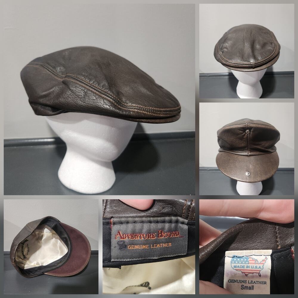 VTG Adventure Bound‎ Genuine Leather Cabbie Taxi Newsboy Hat Cap Mens S Small